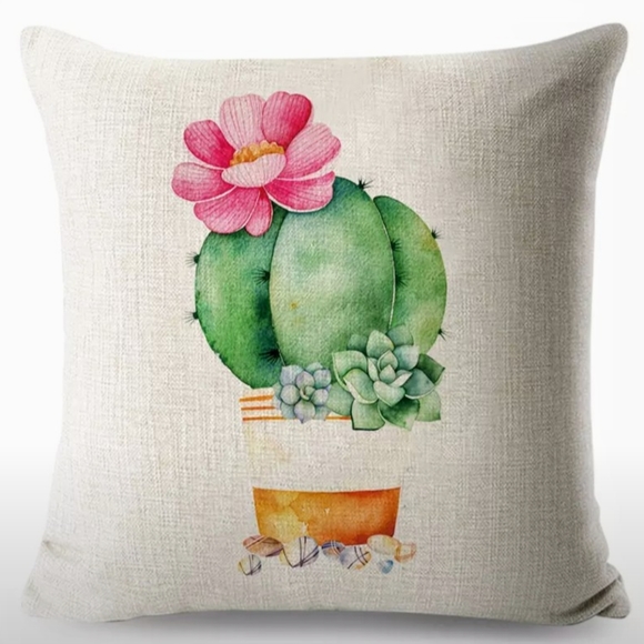 Set of 5 Nordic Style Watercolor Cactus & Succulent Plant Flowers Cushion Cover - Picture 2 of 8